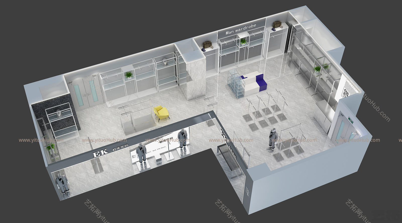 现代数码店 5G展厅 科技感 背景 鸟瞰图 