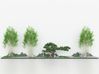 室内外造景，园艺景观小品，绿植景观石头，竹子，迎客松，鹅卵沙石，山地草坪