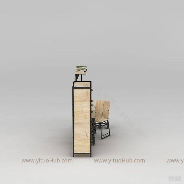 工业LOFT工业风书桌椅编码柜组合模型