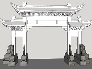 中式古建 牌楼 牌坊 斗拱 石鼓