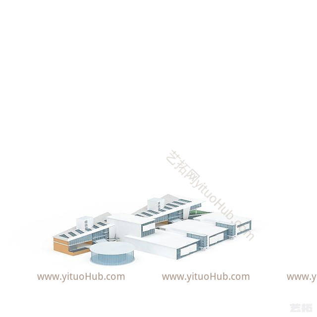 现代体育健身建筑群模型