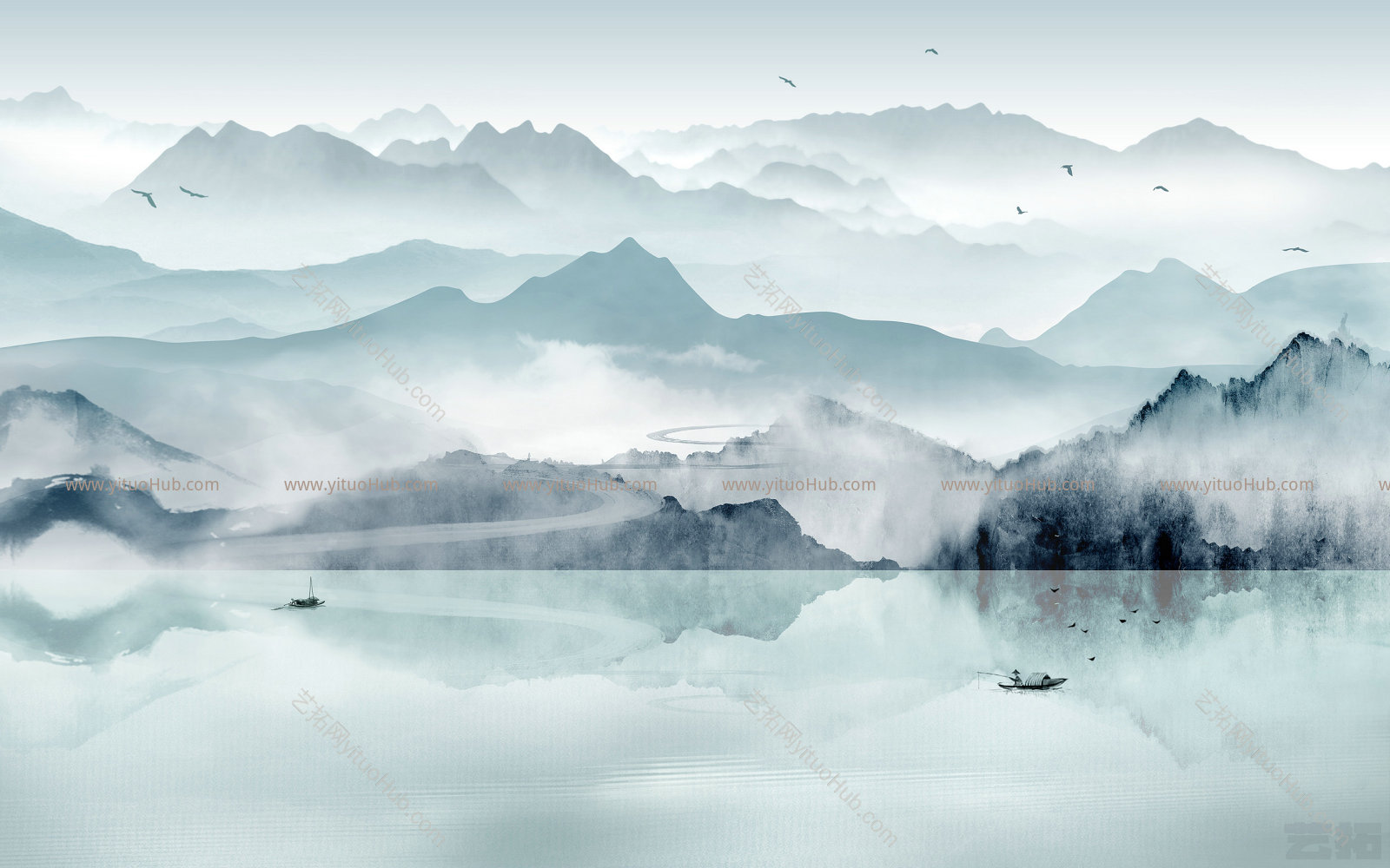 新中式水墨山水壁画