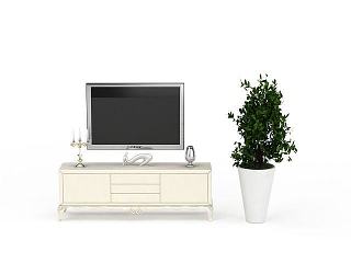 现代白色烤漆电视柜模型