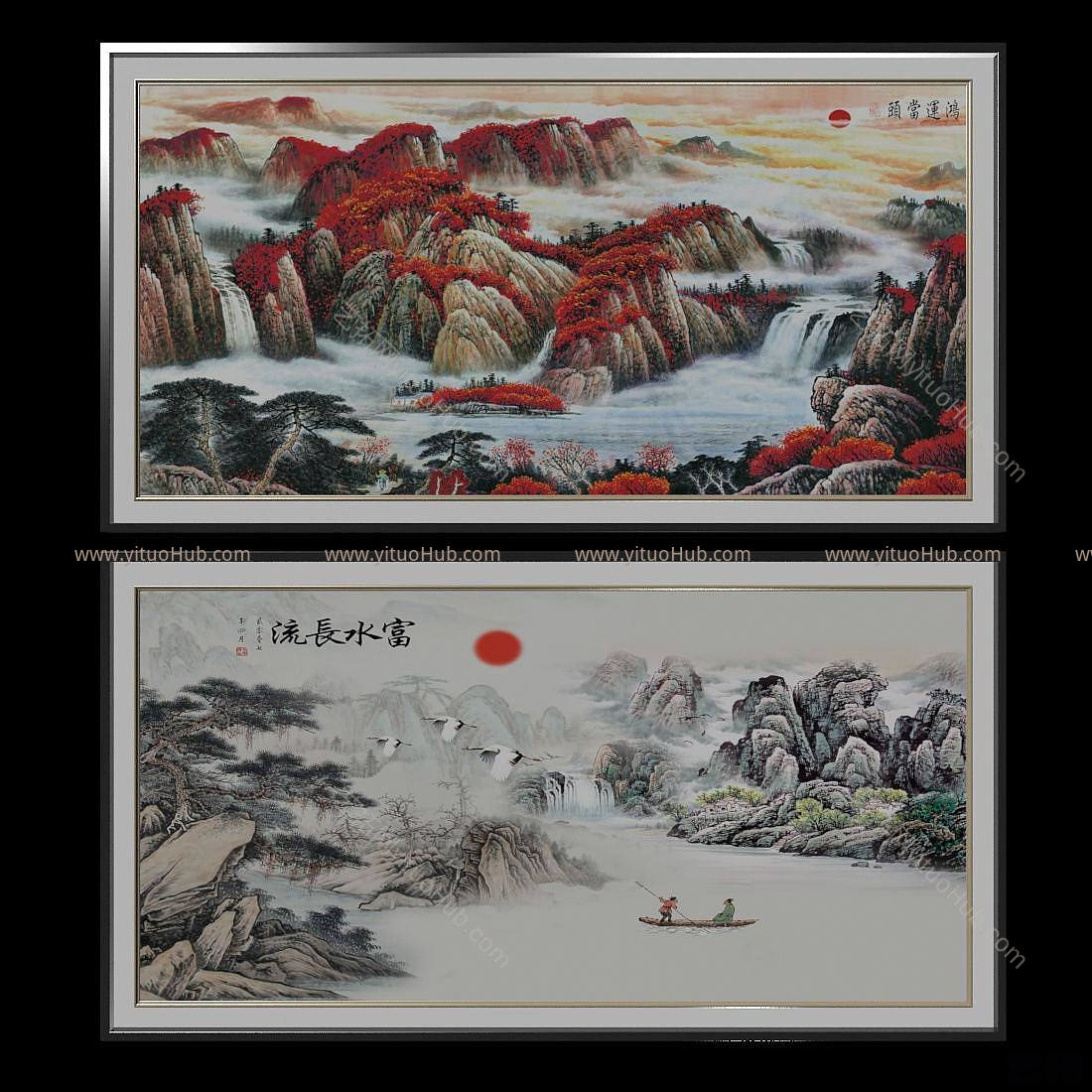 现代中国风国画典雅文化艺术模型