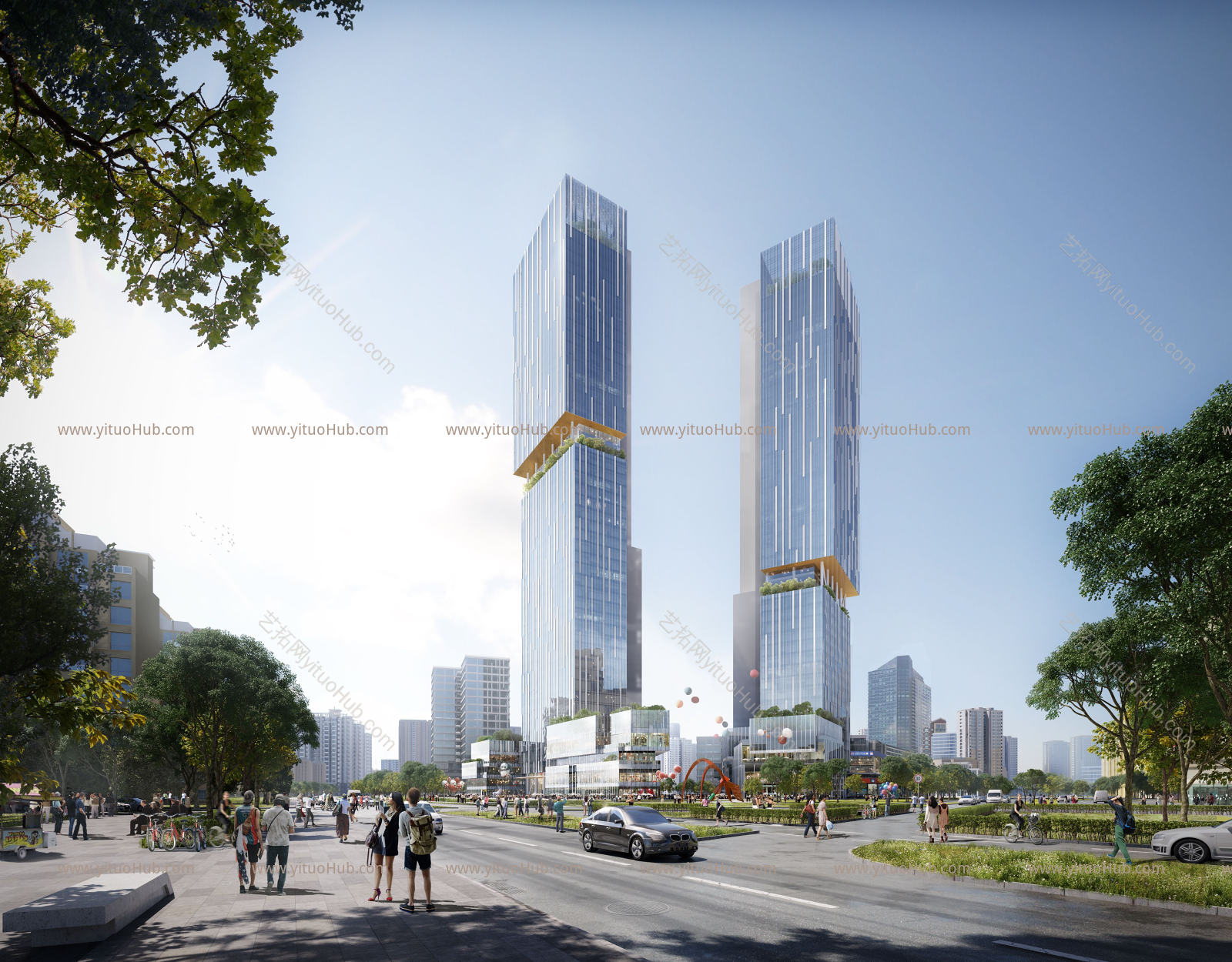 商业大楼建筑街道效果图