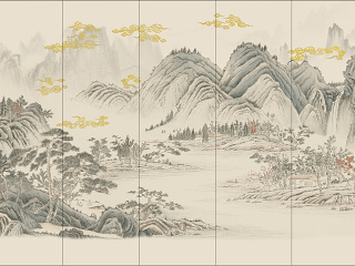新中式水墨山水壁画