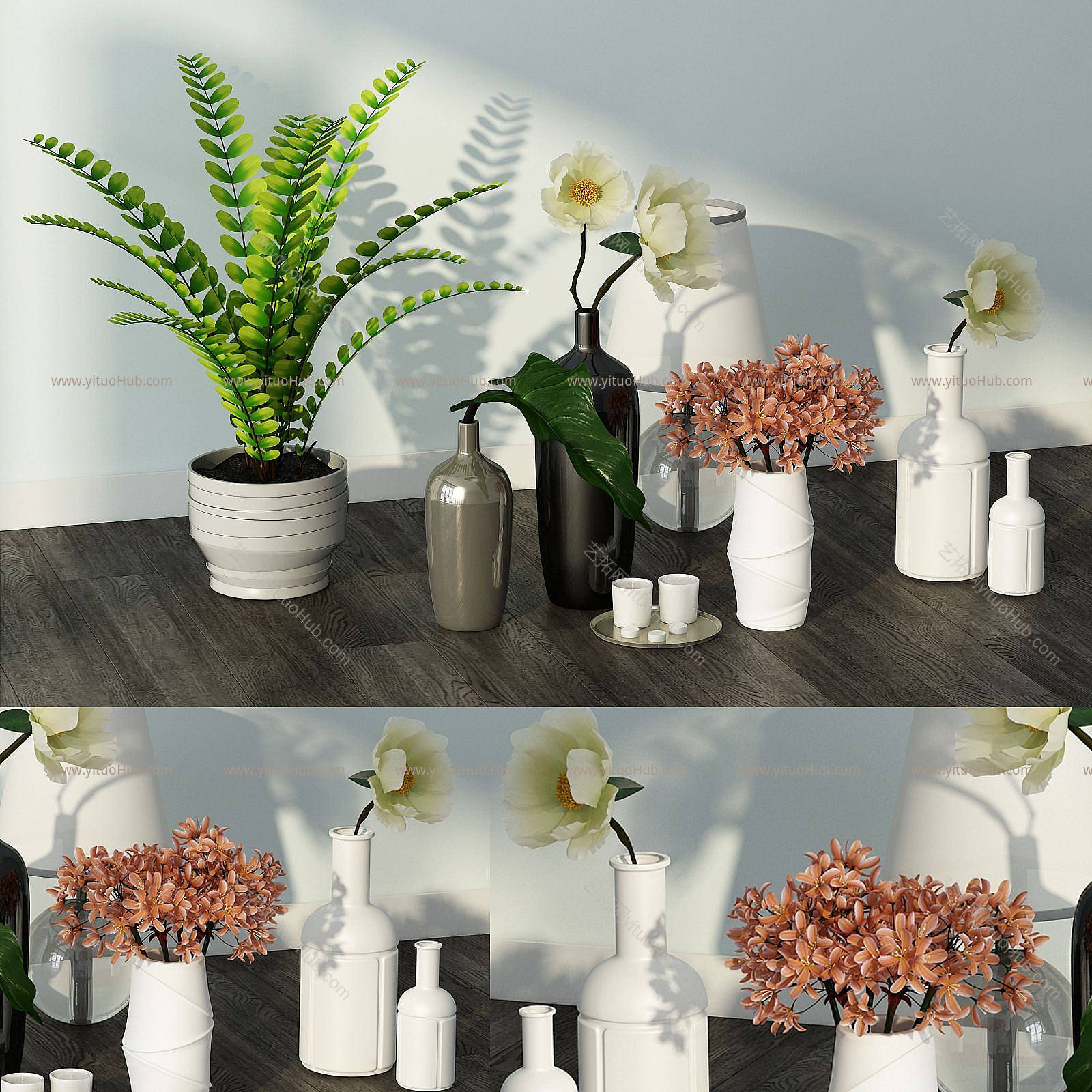 现代桌面摆件绿植花儿组合模型