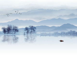 新中式水墨山水壁画