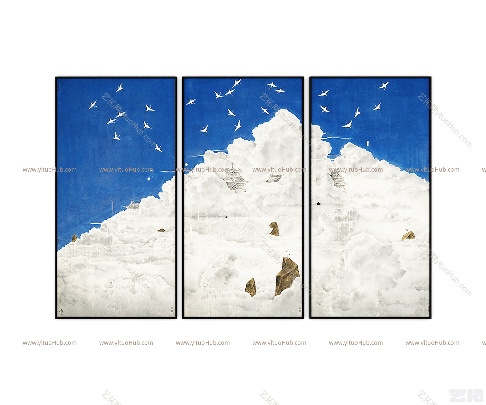 新中式沙发背景竖版 走廊玄关画